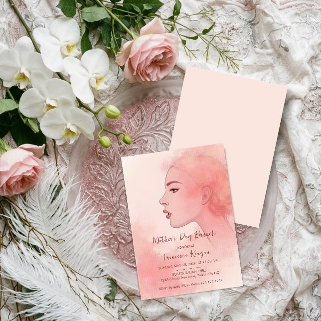Convites Chic Refined Artistic Peach Mother Silhouette (Elegant Chic Refined Artistic Peach Mother Silhouette Invitation Design for a Sophisticated Mothers.)
