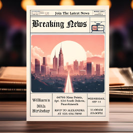 Convites Chic Retro men aniversário de 30 anos de jornal pa