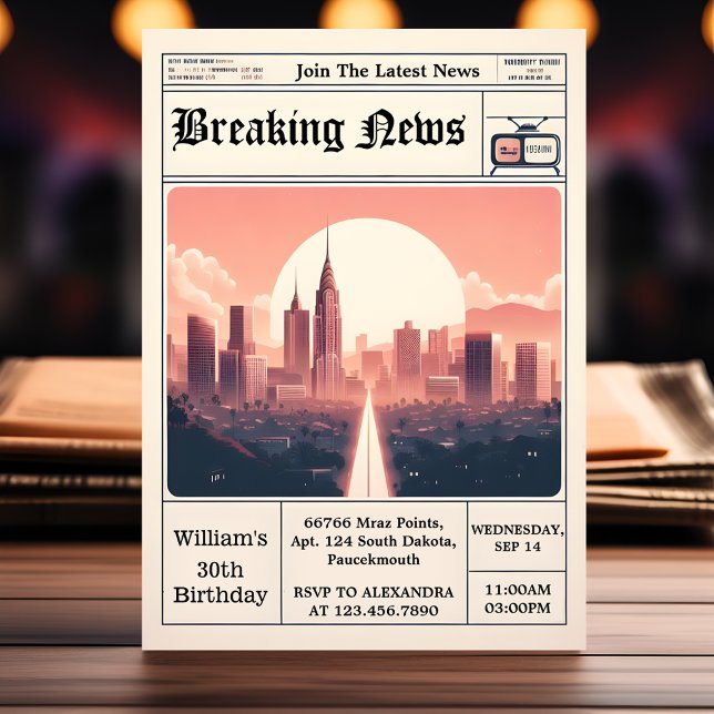 Convites Chic Retro men aniversário de 30 anos de jornal pa (Criador carregado)