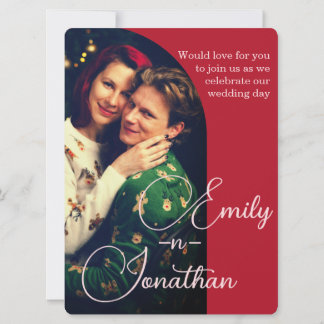 Convites Chic Romantic Deep Red Split Photo QR Wedding