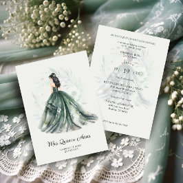 Convites Chic Romantic Spanish Quinceañera Green Shades