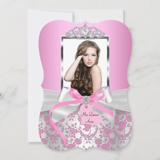 Convites Chic Rosa Arco de Prata & Rosa Foto Quinceanera (Frente)