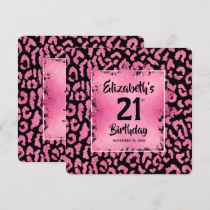 Convites Chic Rosa Neon Estampa de Leopardo Aniversário de