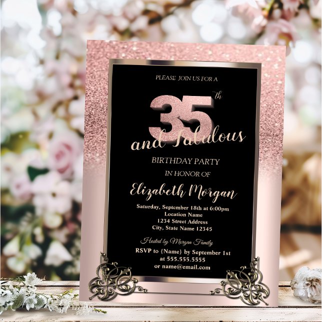 Convites Chic Rose Gold Glitter Ombre 35th Birthday Party (Criador carregado)