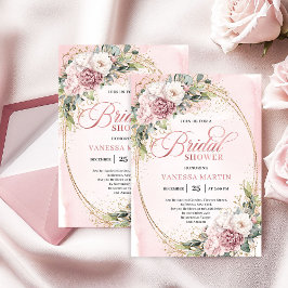 Convites Chic Rose Gold Greenery Bridal Shower Invitation