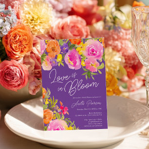 Convites Chic Roxo Bold floral banho de noiva aquarela