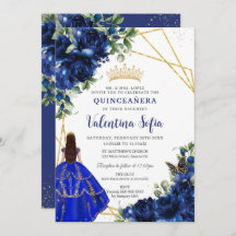 Chic Royal Blue Floral Princesa Dourada Quinceañer