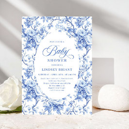 Convites Chic Royal Blue Toile de Jouy Baby Shower Invite