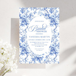Convites Chic Royal Blue Toile de Jouy Bridal Shower Invite
