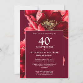 Convites Chic Ruby Red Elegant Floral 40º Aniversário