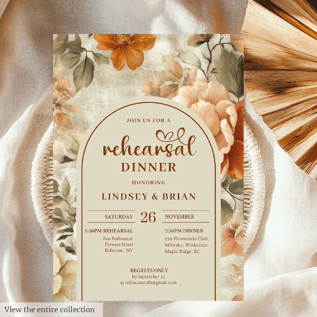 Convites Chic Rusty Beige Olive Floral Rehearsal Invitation (Chic Rusty Beige Olive Floral Rehearsal Invitation)