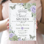 Convites Chic Sage Borboletas Florais Roxas Verdes Doce 16<br><div class="desc">Este doce 16 Aniversário apresenta uma imagem geométrica de cinzas prateadas, enfeitiçada pela delicada cor d'água verde, lavanda púrpura floral, verde macio e sábio e borboletas prateadas. Personalize-o com seus detalhes de forma fácil e rápida, basta pressionar o botão personalizar para reorganizar e formatar o estilo e a colocação do...</div>