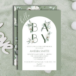 Convites Chic Sage Botanical Hello Baby Arch Chá