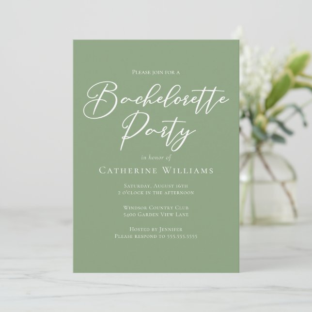 Convites Chic Sage Green Bachelorette Party (Em pé/Frente)