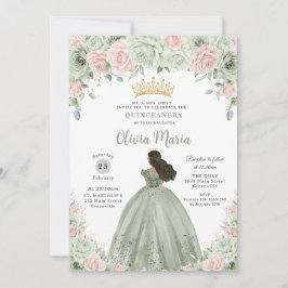 Convites Chic Sage Green Blush Princesa Floral Quinceañera