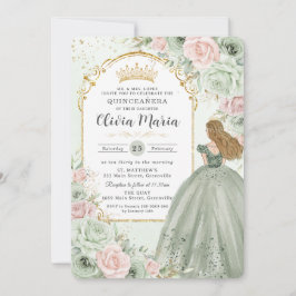 Convites Chic Sage Green Blush Princesa Floral Quinceañera