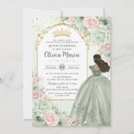 Convites Chic Sage Green Blush Princesa Floral Quinceañera