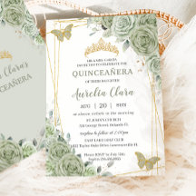 Chic Sage Green Butterflies Quinceañera