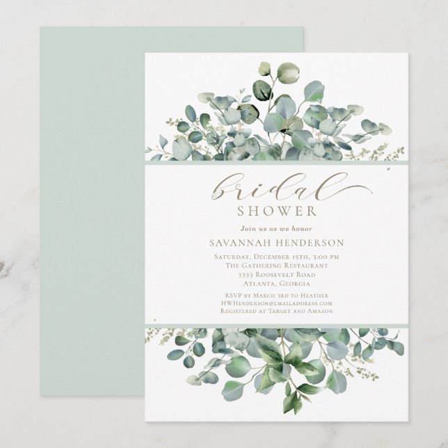 Convites Chic Sage Green Floral Bridal Shower Editable (Frente/Verso)