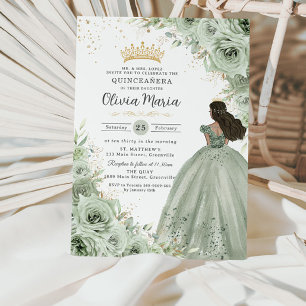 Convites Chic Sage Green Floral Brown Princesa Quinceañera