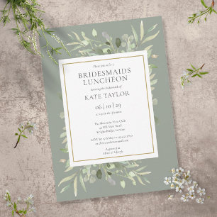 Convites Chic Sage Green Greenery Dourado Bridesmaids Lunch