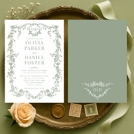 Convites Chic Sage Green Victorian French Monogram Wedding
