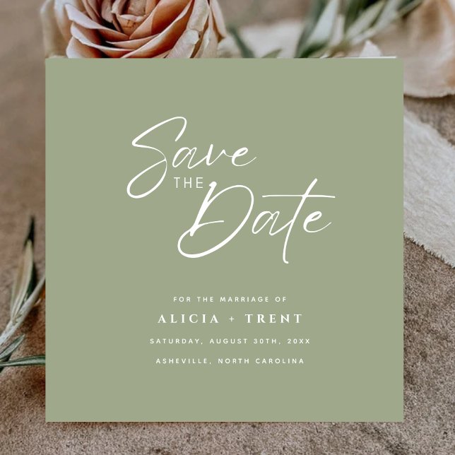 Convites Chic Sage Green & White Calligraphy Save the Date (Criador carregado)