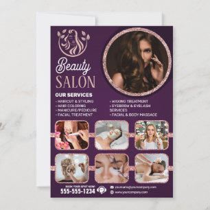 Convites Chic Salão de Beleza Rosa Dourado Cabelo Unha Maqu