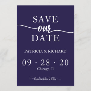 Convites Chic Save The Date Casamento Caligrafia Azul Marin