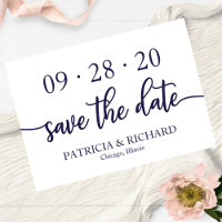 Chic Script Azul Marinho Branco Casamento Save The