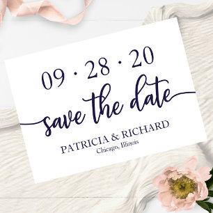 Convites Chic Script Azul Marinho Branco Casamento Save The