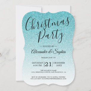 Convites Chic Script Blue Glitter Ombre Festa de Natal Inv