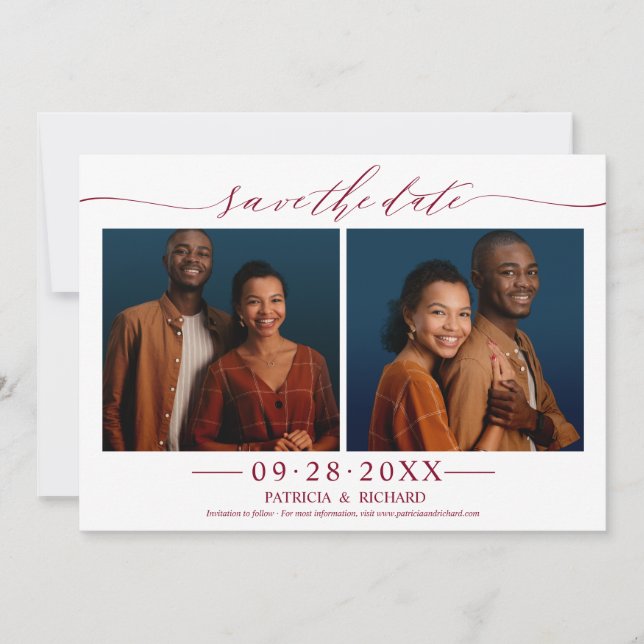 Convites Chic Script Casamento Salvar A Data 2 Colagem de F (Frente)