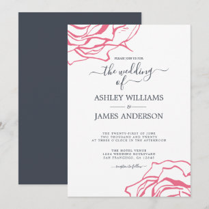 Convites Chic Script Contorno Floral Rosa Pink Casamento