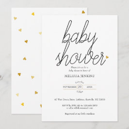 Convites Chic Script Corações Dourados Chá de Bebê / Sprink