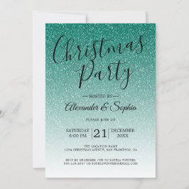 Convites Chic Script Green Glitter Festa de Natal do Ombre