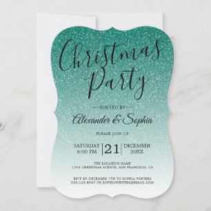 Convites Chic Script Green Glitter Festa De Natal Do Ombre