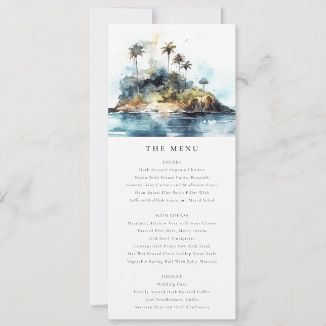Convites Chic Seascape Palm Tree Island Menu Card (Frente)