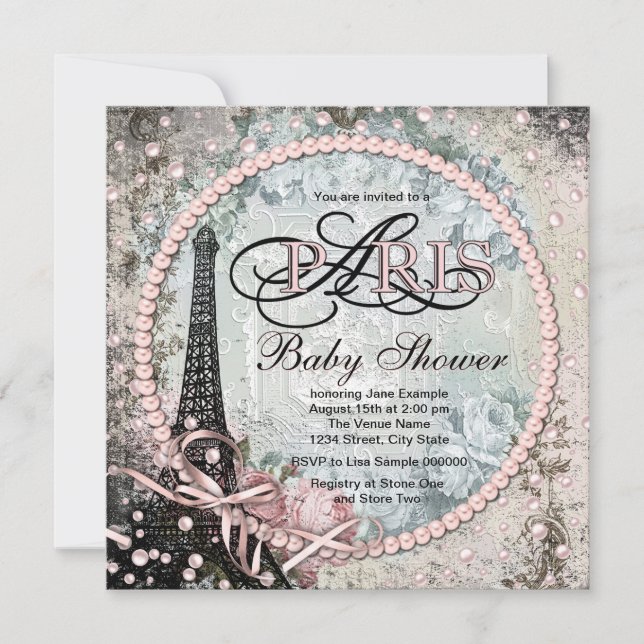 Convites Chic Shabby Paris Baby Shower (Frente)