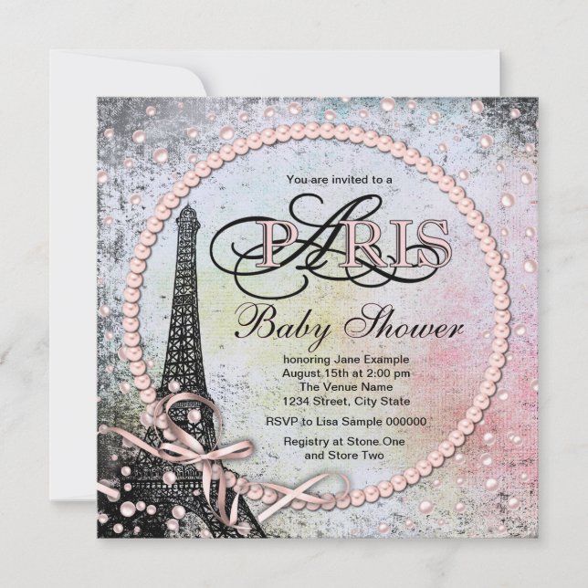 Convites Chic Shabby Paris Baby Shower (Frente)