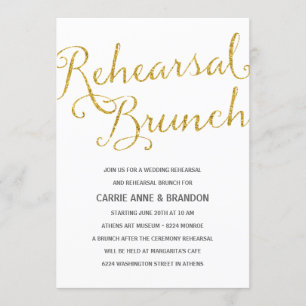 Convites Chic Shimmer Brunch de ensaio de folha de ouro f
