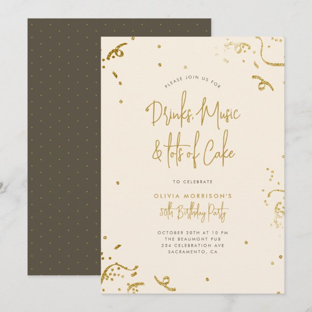 Convites Chic Simple Dourado Glitter Confetti aniversário d (Frente/Verso)