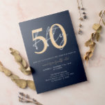 Convites Chic Simple Minimalist Blue 50th Birthday<br><div class="desc">Simples Chic Minimalista Azul Dourado 50º Convite de Aniversário</div>