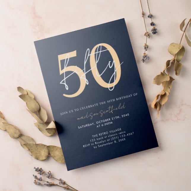 Convites Chic Simple Minimalist Blue 50th Birthday (Criador carregado)