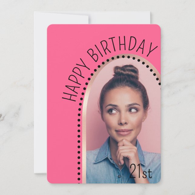 Convites Chic Simples Qualquer Foto De Arco Dourado De Rosa (Frente)