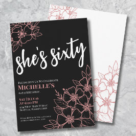 Convites Chic Sixty Black Rose Gold Festa de 60 Anos