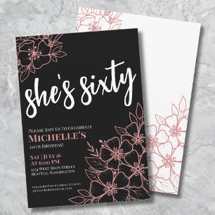 Convites Chic Sixty Black Rose Gold Festa de 60 Anos