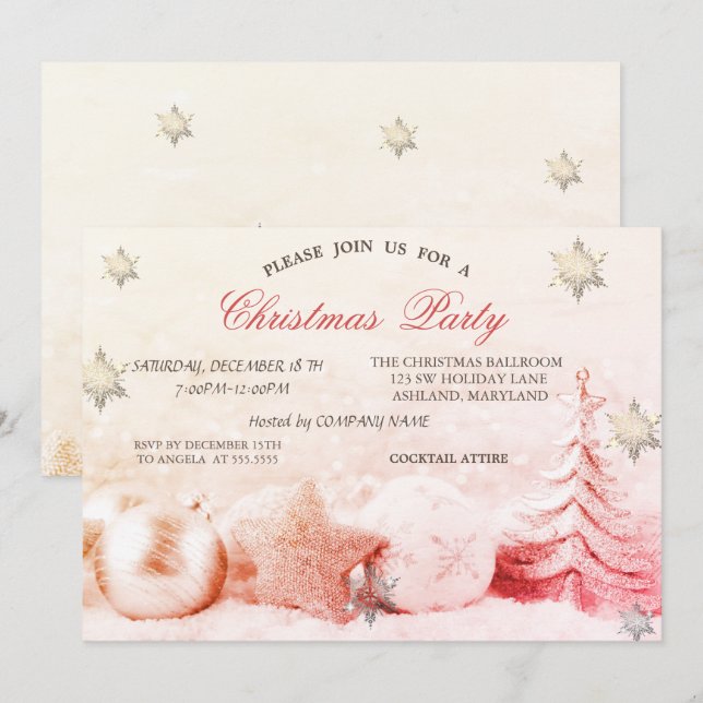 Convites Chic Snowflakes, Companhia de Bolas de Árvore de N (Frente/Verso)