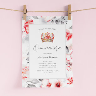 Convites Chic Sofisticado Quinceañera Floral Vermelho