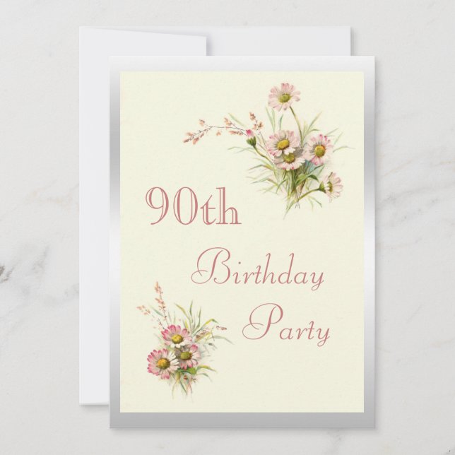 Convites Chic Spring Flowers 90 Birthday (Frente)